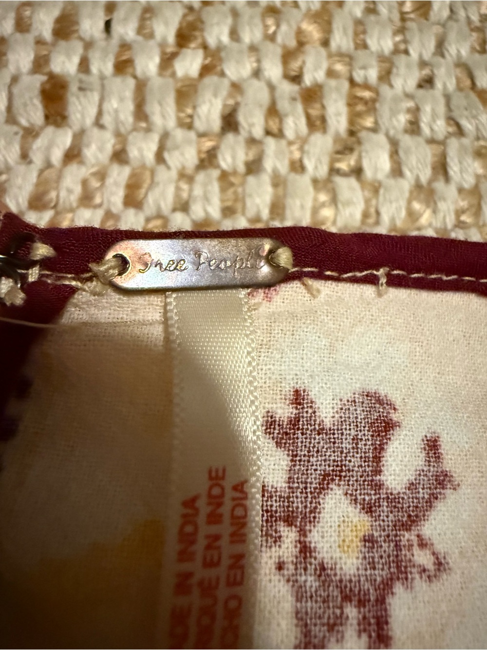 Free People Women’s Wrap Skirt in Cream and Maroon - Picture 5 of 8